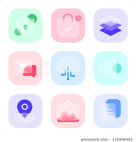 A collection of glass-morphism-style icons A collection of glass-morphism-style icons 116996462