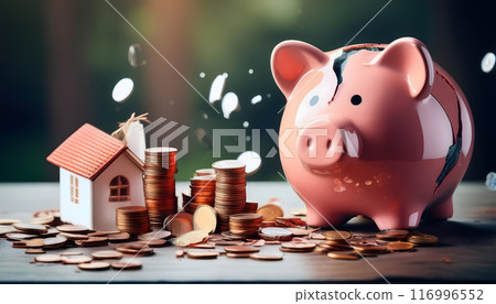 Bankkruptcy concept, Financial distress, Broken piggybank and coin 116996552