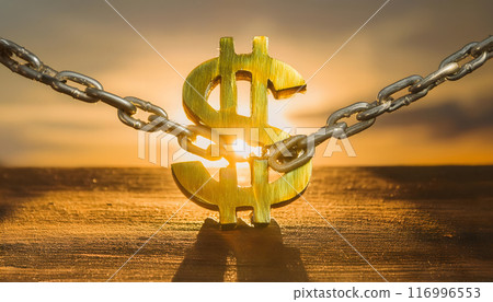 Bankkruptcy concept, Debt relief, chain breaking around dollar sign with copy space 116996553