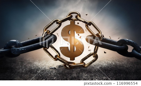 Bankkruptcy concept, Debt relief, chain breaking around dollar sign with copy space 116996554