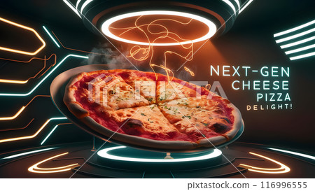 Design a billboard with a closeup of a cheese pizza  116996555