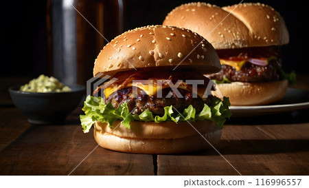 Bacon cheese burger, Burger Dark Background Bacon cheese burger, Burger Dark Background 116996557