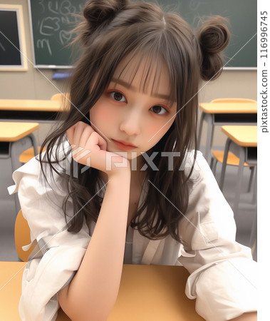 一位年輕的日本女性在課堂上思考的肖像 116996745