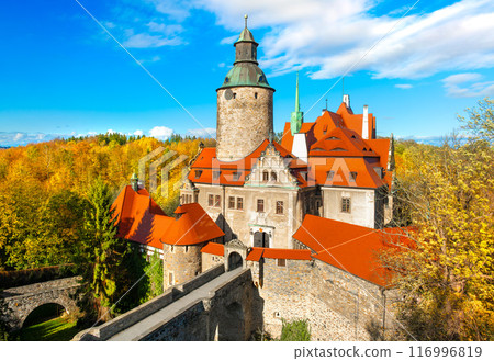Beautiful Czocha Castle at sunny day in the village of Such, Lower Silesian voivodeship, Poland Beautiful Czocha Castle at sunny day in the village of Such, Lower Silesian voivodeship, Poland 116996819