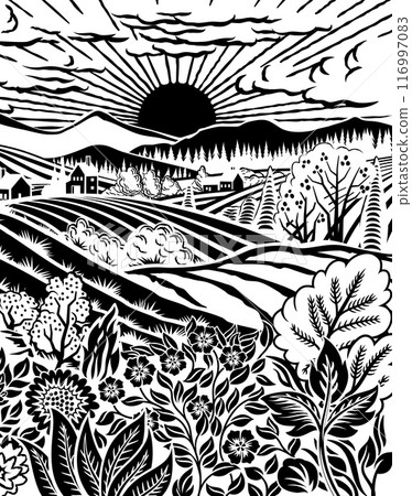 Fields Rolling Hills Farm Land Flowers Background Fields Rolling Hills Farm Land Flowers Background 116997083