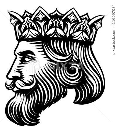 King Medieval Crown Head Face Vintage Woodcut 116997084