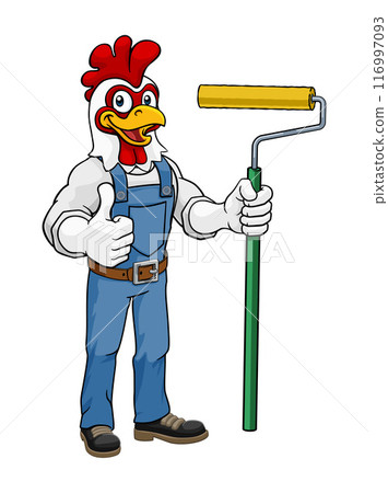 Chicken Painter Decorator Paint Roller Mascot Chicken Painter Decorator Paint Roller Mascot 116997093