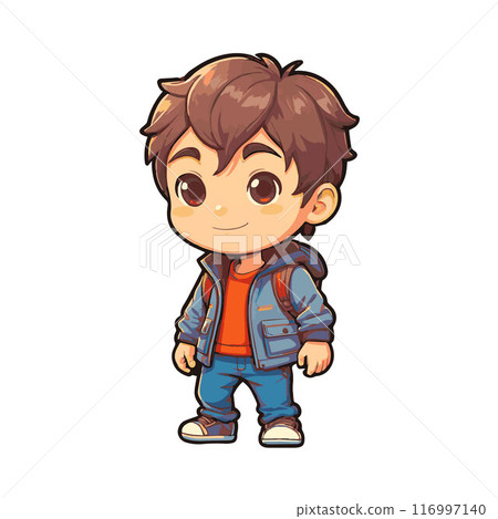 Cute nerd schoolboy with schoolbag, cartoon character isolated on white 116997140