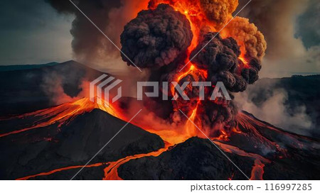 Great eruption of Mt. Fuji / illustration 116997285