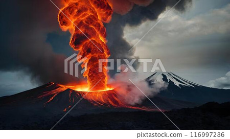 Great eruption of Mt. Fuji / illustration 116997286