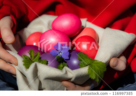 A Person Embracing a Rainbow of Easter Eggs 116997385