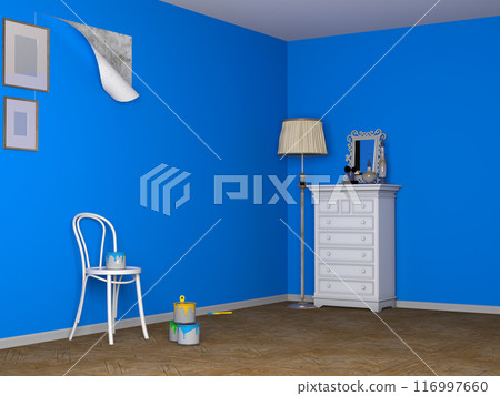 image captures a room with newly painted bright walls, 116997660