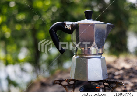 Moka Pot Brewing in the Forest 116997743