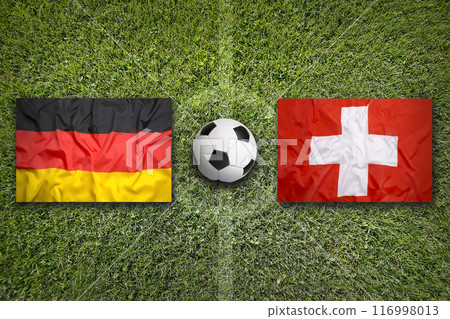 Germany vs. Switzerland flags on soccer field Germany vs. Switzerland flags on soccer field 116998013
