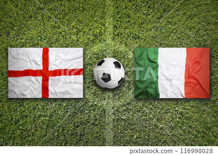 England vs. Italy flags on soccer field England vs. Italy flags on soccer field 116998028