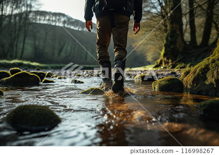 Journey to Tranquility Exploring Nature's Serenity Along a Forest Stream. created with Generative AI Journey to Tranquility Exploring Nature's Serenity Along a Forest Stream. created with Generative AI 116998267