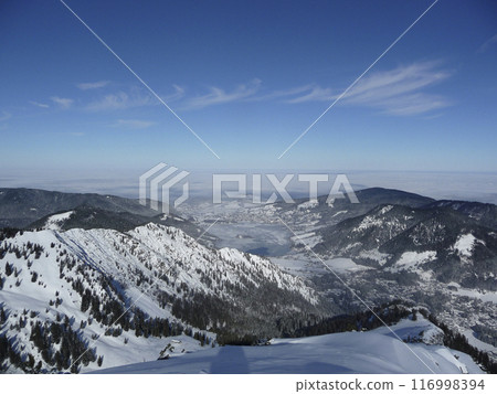 Mountain hiking at Brecherspitze mountain, Bavaria, Germany in wintertime 116998394