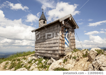 Chapel Freudenreich at Brecherspitze mountain, Bavaria, Germany in summertime 116998401