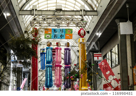 Preparation of local Tanabata decorations at Sakanamachi Arcade in Morioka City, Iwate Prefecture Preparation of local Tanabata decorations at Sakanamachi Arcade in Morioka City, Iwate Prefecture 116998481