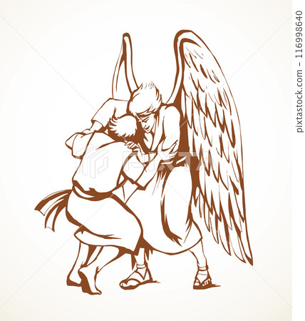 Vector drawing. Man fight with Angel Vector drawing. Man fight with Angel 116998640