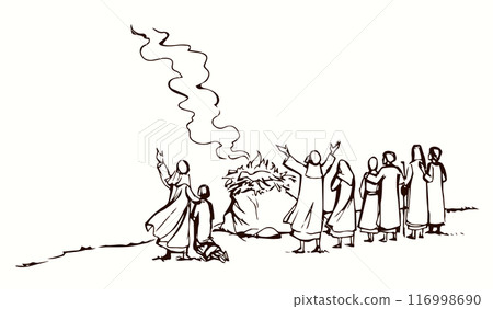 Vector drawing. Noah Offers a Sacrifice to God 116998690