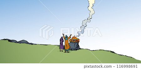 Vector drawing. Noah Offers a Sacrifice to God 116998691