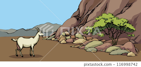 Vector landscape. Tree near a mountains Vector landscape. Tree near a mountains 116998742