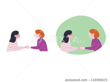 A Japanese woman and a Western woman shaking hands with a smile A Japanese woman and a Western woman shaking hands with a smile 116998833
