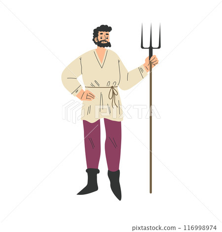 Medieval Bearded Man Peasant Character with Pitchfork in Standing Pose Vector Illustration Medieval Bearded Man Peasant Character with Pitchfork in Standing Pose Vector Illustration 116998974