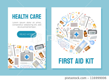 Medical Web Banner Design with Hospital Object Vector Template 116999006