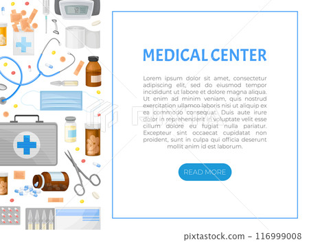 Medical Web Banner Design with Hospital Object Vector Template 116999008