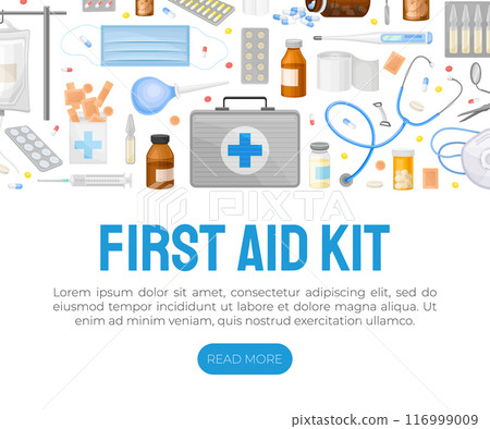 Medical Web Banner Design with Hospital Object Vector Template 116999009