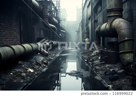 drain pipe of industrial and factory wastewater into a canal drain pipe of industrial and factory wastewater into a canal 116999022