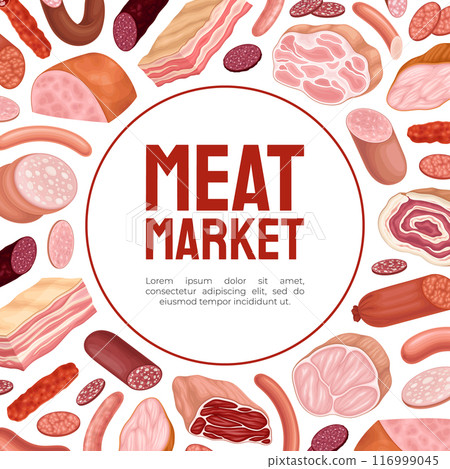 Meat Market Banner Design with Butchery Food Vector Template 116999045