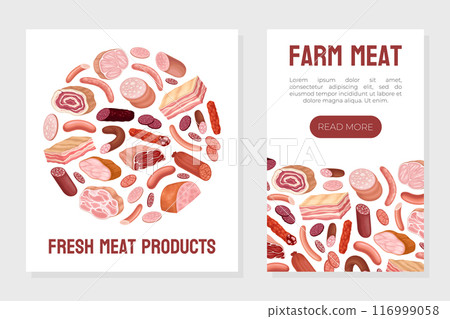 Meat Market Banner Design with Butchery Food Vector Template Meat Market Banner Design with Butchery Food Vector Template 116999058