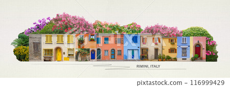 Rimini, Italy - Borgo San Giuliano typical street with low and colorful houses 116999429
