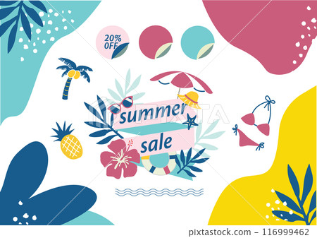 色彩繽紛、受歡迎的夏季橫幅設計 116999462