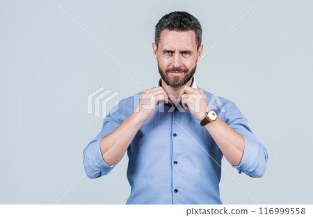 mature stylish man businessman in shirt has grizzled hair, copy space, business style mature stylish man businessman in shirt has grizzled hair, copy space, business style 116999558