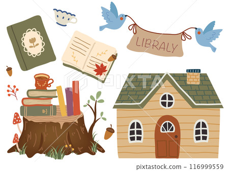 Cute forest library illustration set 116999559