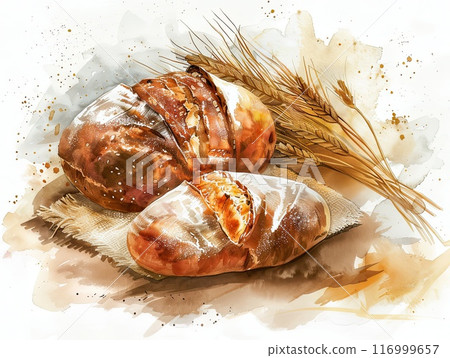 freshly baked bread loaf illustration art 116999657