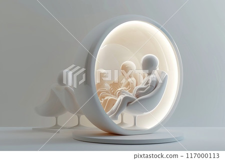 Three abstract humanoid figures sit in a glowing futuristic pod Concept futuristic design abstract art technology digital illustration Three abstract humanoid figures sit in a glowing futuristic pod Concept futuristic design abstract art technology digital illustration 117000113