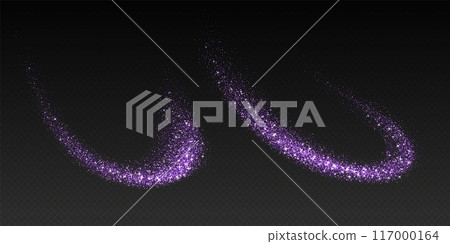 Purple glitter splashes, shiny star dust explosion, shimmer spray effect, festive holiday particles 117000164
