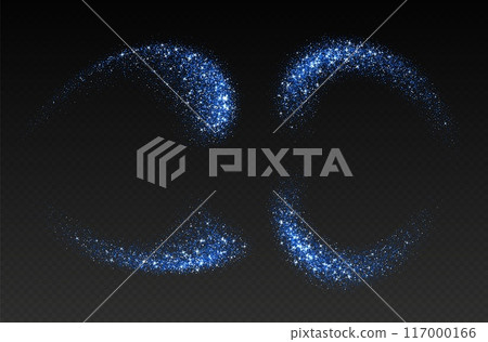 Blue glitter splashes, shiny star dust explosion, shimmer spray effect, festive holiday particles 117000166