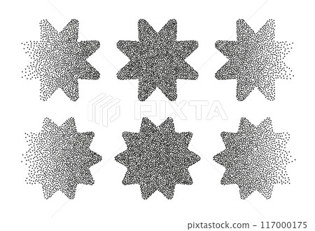 Dotwork abstract shapes, stars in black grain texture 117000175