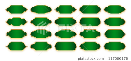 Islamic frames, oriental style objects. Arabic shapes, windows and arches. Traditional ornamental banner, frame. Muslim holidays, Ramadan Kareem. Modern eastern architecture. Vector illustration 117000176
