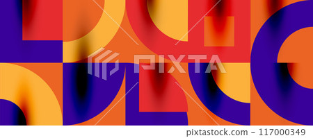 Neo memphis geometric pattern with circles, squares. Pop art abstract background for covers, banners, flyers and posters and other templates Neo memphis geometric pattern with circles, squares. Pop art abstract background for covers, banners, flyers and posters and other templates 117000349