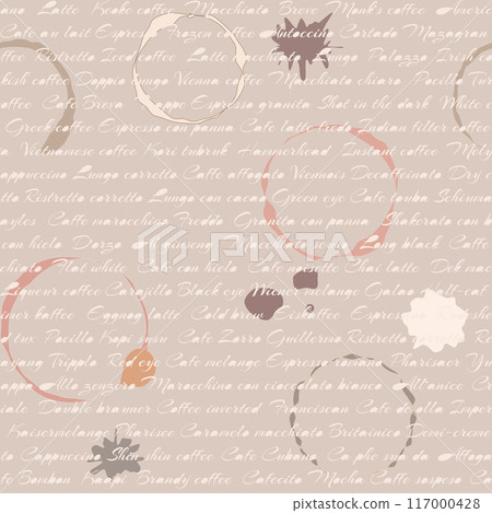 Seamless pattern with coffee types text Seamless pattern with coffee types text 117000428
