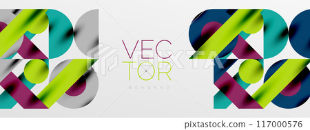 Circles and shadows. Colorful round elements with triangles, semi circles and other shapes. Vector Illustration For Wallpaper, Banner, Background, Card, Book Illustration, landing page 117000576