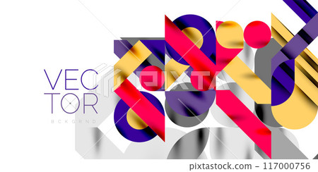 Colorful simple dynamic geometric forms circles lines and round shapes. Mosaic techno art concept. Vector Illustration For Wallpaper, Banner, Background, Card, Book Illustration, landing page 117000756