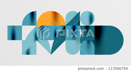 Circles, semi circles, squares and round shapes mosaic techno art. Vector Illustration For Wallpaper, Banner, Background, Card, Book Illustration, landing page 117000794